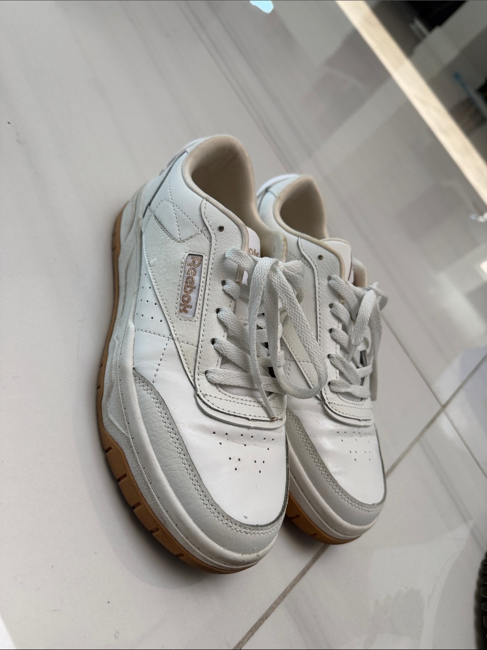 Reebok White Leather Sneakers with Gum Outsole